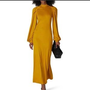 Pyer Moss Wrap Sleeve Maxi Dress S Long Sleeve Crew Neck Cotton Womens Yellow